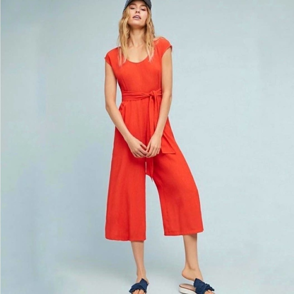 Anthropologie Abbey Wide Leg Cropped Jumpsuit Orange Size M Medium